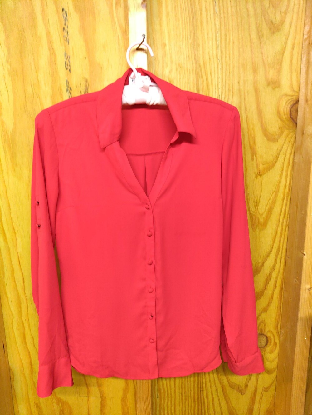 Express Red Slim Portofino Shirt Size Small Roll Tab Sleeve